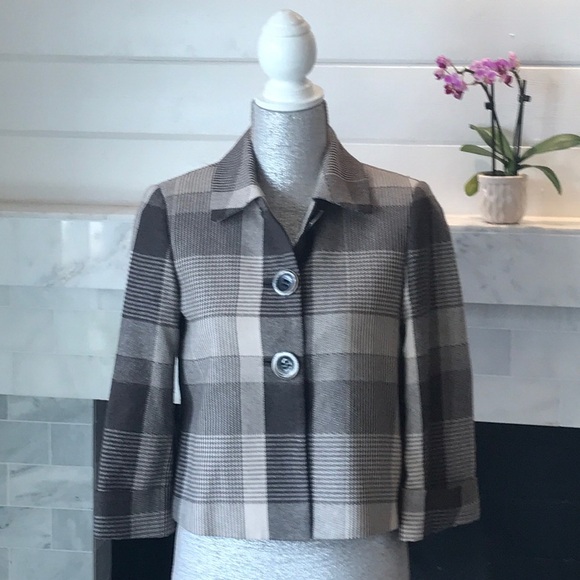 Tahari Jackets & Blazers - Tahari Brown Plaid Wool Blend Jacket 2P EUC